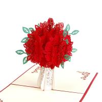 Paper 3D Greeting Card, Rose, handmade, with envelope & 3D effect & hollow 