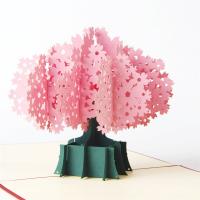Paper 3D Greeting Card, Oriental Cherry, handmade, with envelope & 3D effect & hollow 