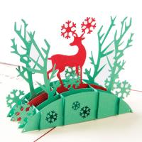 Paper 3D Greeting Card, Christmas Reindeer, handmade, with envelope & 3D effect & hollow 