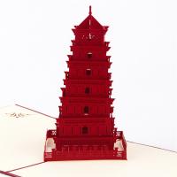 Paper 3D Greeting Card, Tower, handmade, with envelope & 3D effect & hollow 