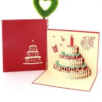 Paper 3D Greeting Card, Cake, word Happy Birthday, handmade, with envelope & 3D effect 