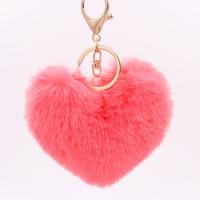 Faux Rabbit Hair Key Chain, with Iron, Heart, gold color plated, cute 