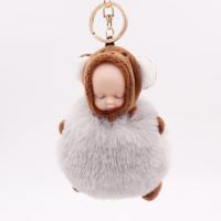 Faux Rabbit Hair Key Chain, with Iron, gold color plated, cute 
