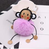 Faux Rabbit Hair Key Chain, with PU Leather & Iron, Monkey, gold color plated, cute 80mm 
