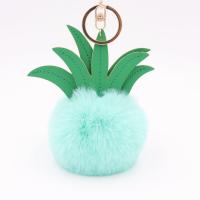 Faux Rabbit Hair Key Chain, with PU Leather & Iron, Pineapple, gold color plated, cute 80mm 