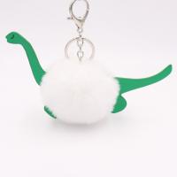Faux Rabbit Hair Key Chain, with PU Leather & Iron, Dinosaur, silver color plated, cute 80mm 