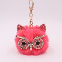 Faux Rabbit Hair Key Chain, with Sequins & Iron, Owl, gold color plated, cute 