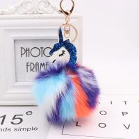 Plush Key Chain, with Sequins & PU Leather & Iron, Unicorn, gold color plated, cute 100mm 