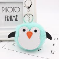 Plush Key Chain, with PU Leather & Iron, Penguin, silver color plated, cute 100mm 