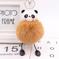 Plush Key Chain, with PU Leather & Iron, Panda, silver color plated, cute 80mm 