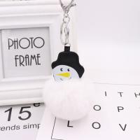 Plush Key Chain, with PU Leather & Iron, Snowman, silver color plated, cute 80mm 