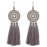 Brass Tassel Earring, with Seedbead & Nylon Cord, silver color plated, for woman 