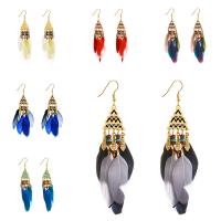 Zinc Alloy Tassel Earring, with Feather & Glass Seed Beads, gold color plated, for woman & enamel 