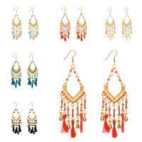 Zinc Alloy Tassel Earring, with Nylon Cord & Glass Seed Beads, gold color plated, for woman 