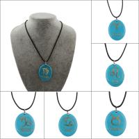 Synthetic Turquoise Necklace, with PU Leather Cord & Brass, with 45mm extender chain, Flat Oval, Zodiac symbols jewelry & Unisex Approx 17.3 Inch 