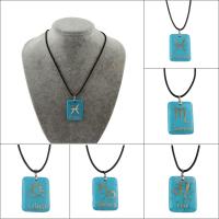 Synthetic Turquoise Necklace, with PU Leather Cord & Brass, with 45mm extender chain, Rectangle, Zodiac symbols jewelry & Unisex Approx 17.3 Inch 