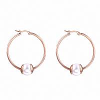 Stainless Steel Lever Back Earring, with Resin Pearl, rose gold color plated, for woman 