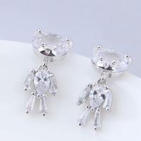 Cubic Zircon Brass Earring, Bear, platinum plated, for woman & with cubic zirconia, nickel, lead & cadmium free 