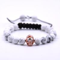 Zinc Alloy Bracelet, with Gemstone, Skull, rose gold color plated & adjustable & micro pave cubic zirconia Approx 7 Inch 
