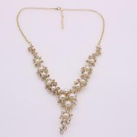 Zinc Alloy Necklace, with Plastic Pearl, with 2inch extender chain, gold color plated, adjustable & rolo chain & for woman & with rhinestone Approx 18 Inch 