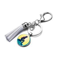 Zinklegierung Schlüsselanhänger, mit PU Leder & Glas, Meerfrau, silberfarben plattiert, Zeit Edelstein Schmuck & unisex, keine, 25mm, verkauft von PC