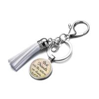 Zinc Alloy Key Chain, with PU Leather & Glass, Alphabet Letter, silver color plated, time gem jewelry & Unisex 25mm 