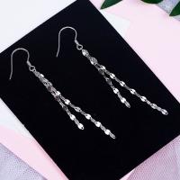 925 Sterling Silver Tassel Earring, Wheat, platinum plated, for woman, 72mm 