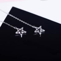 Sterling Silver Thread Through Earrings, 925 Sterling Silver, Star, platinum plated, oval chain & micro pave cubic zirconia & for woman & hollow 67mm 