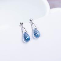 925 Sterling Silver Drop Earring, with Lampwork, Teardrop, platinum plated, for woman 