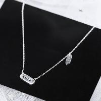 Sterling Silver Jewelry Necklace, 925 Sterling Silver, with 1.18lnch extender chain, Alphabet Letter, word luck, platinum plated, oval chain & for woman Approx 15 Inch 