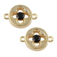 Cubic Zirconia Brass Connector, Flat Round, real gold plated, with cubic zirconia & 1/1 loop, nickel, lead & cadmium free Approx 1mm 