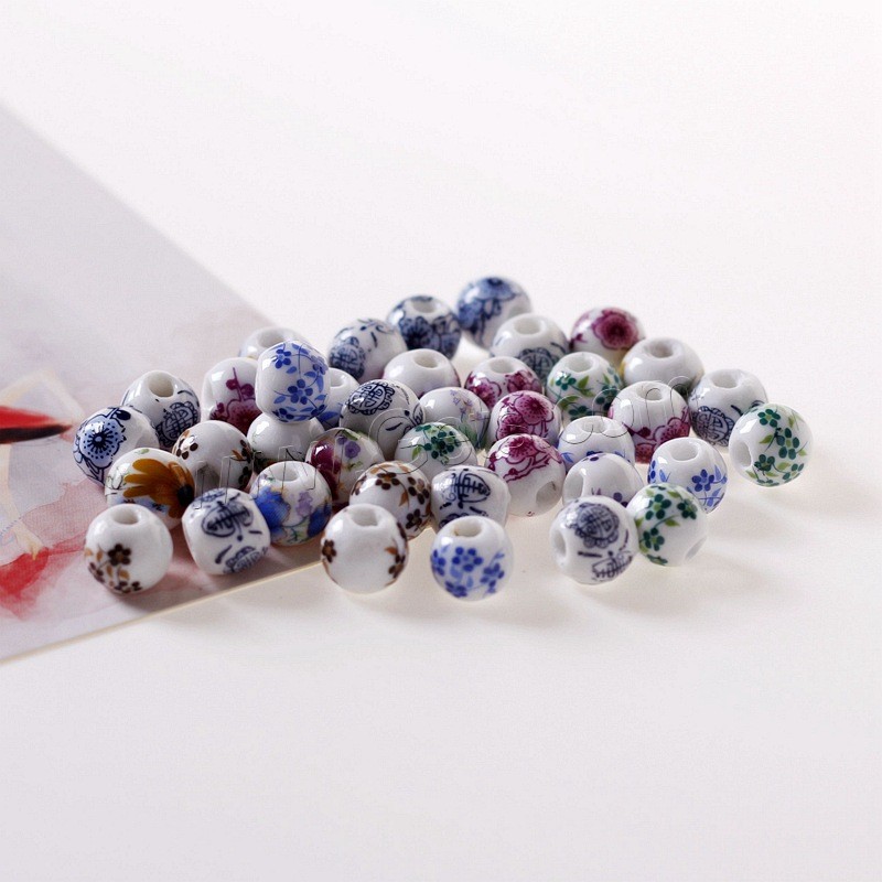 Porzellan Perle, Trommel, verschiedene Größen vorhanden, gemischte Farben, Bohrung:ca. 2mm, 50PCs/Tasche, verkauft von Tasche