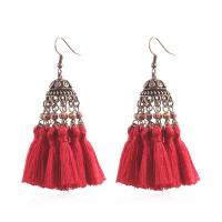 Zinc Alloy Tassel Earring, with Cotton Thread & Crystal, antique copper color plated, for woman 