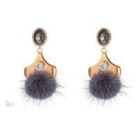 925 Sterling Silver Drop Earring, with Plush, gold color plated, for woman & with rhinestone 