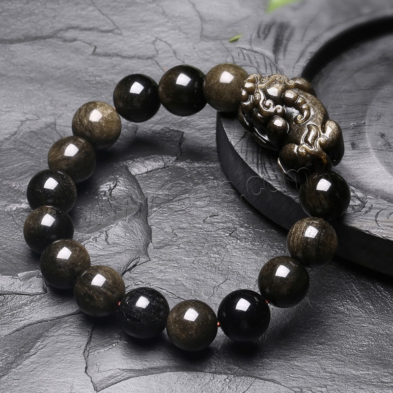 Black Obsidian Bracelet, Gold Obsidian, Unisex & different size for choice, Length:Approx 7 Inch, Sold By Strand