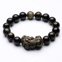 Schwarzer Obsidian -Armband, Gold- Obsidian, unisex & verschiedene Größen vorhanden, Länge:ca. 7 ZollInch, verkauft von Strang