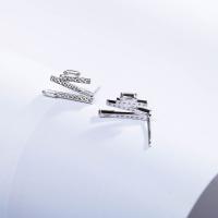 Sterling Silver Stud Earring, Argent sterling 925, Lettre N, Plaqué de platine, pavé de micro zircon & pour femme Vendu par paire