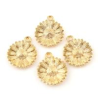 Латунь цветок кулоны, Chrysamthemum, плакированный настоящим золотом, не содержит никель, свинец отверстие:Приблизительно 1mm, продается PC