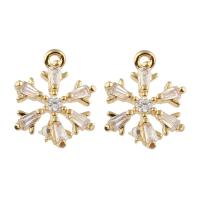 Brass Earring Drop Component, Snowflake, real gold plated, with loop & with cubic zirconia, nickel, lead & cadmium free Approx 2mm 