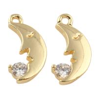 Cubic Zirconia Brass Pendants, Moon, real gold plated, with cubic zirconia, nickel, lead & cadmium free Approx 1.5mm 