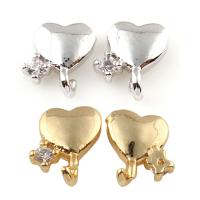 Brass Heart Pendants, Flat Heart, plated, with cubic zirconia nickel, lead & cadmium free 