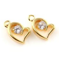 Brass Heart Pendants, real gold plated, with cubic zirconia, nickel, lead & cadmium free Approx 2mm 