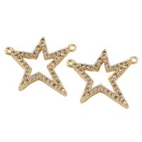 Cubic Zirconia Micro Pave Brass Connector, Star, real gold plated, micro pave cubic zirconia & 1/1 loop, nickel, lead & cadmium free Approx 1.5mm 