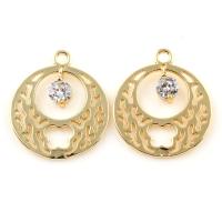 Cubic Zirconia Brass Pendants, Flat Round, real gold plated, with cubic zirconia, nickel, lead & cadmium free Approx 4mm 