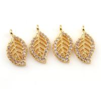 Brass Leaf Pendants, real gold plated, micro pave cubic zirconia, nickel, lead & cadmium free Approx 1mm 