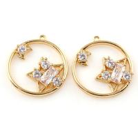 Cubic Zirconia Brass Pendants, Moon and Star, real gold plated, with cubic zirconia, nickel, lead & cadmium free Approx 1mm 