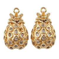 Brass Fruit Pendants, Pineapple, real gold plated, micro pave cubic zirconia, nickel, lead & cadmium free Approx 2mm 