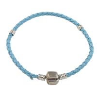 Zinc Alloy European Bracelet Cord, with PU Leather Cord, platinum color plated, Unisex, lead & cadmium free Approx 7.5 Inch 