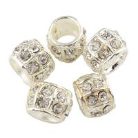 Rhinestone Zinc Alloy European Beads, silver color plated, without troll & with rhinestone & large hole, lead & cadmium free Approx 8mm 