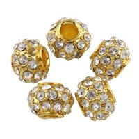 Rhinestone Zinc Alloy European Beads, gold color plated, without troll & with rhinestone, lead & cadmium free Approx 4mm 